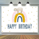 Schläfrig Faultier Und Regenbogen Glücklich Kinder Geburtstag Hintergrund